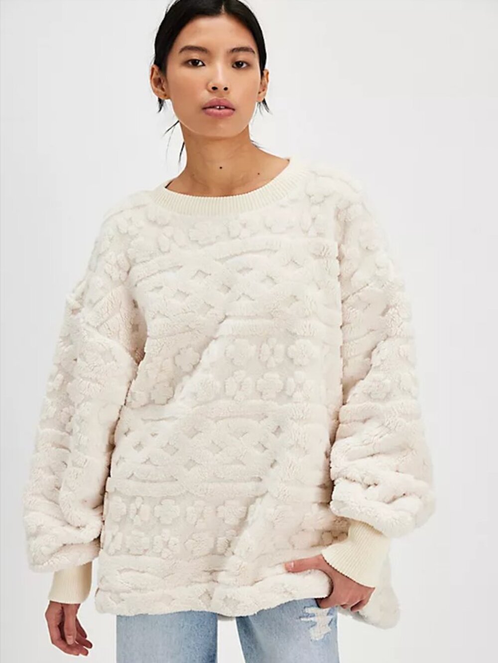 Ivory Free People Cable Knit Sweatshirt Size Large - Barely Worn!